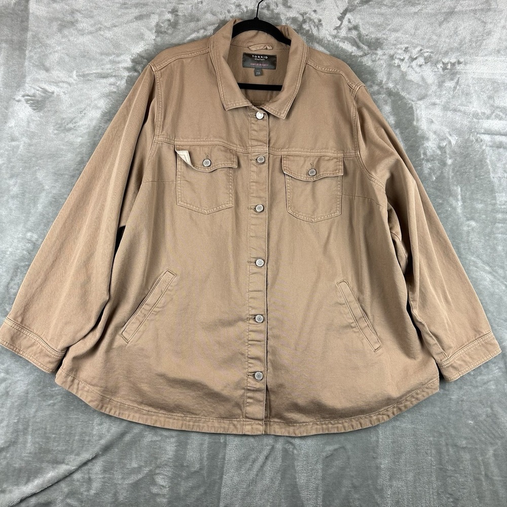 Torrid Denim Jacket Women's 4 (4X) Tan Khaki Button Front 100% Cotton